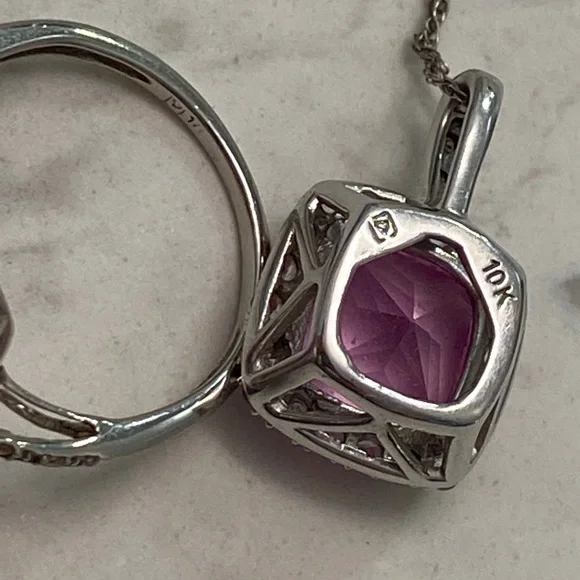 💋Pink Sapphire w. diamond halo necklace - Picture 5 of 7